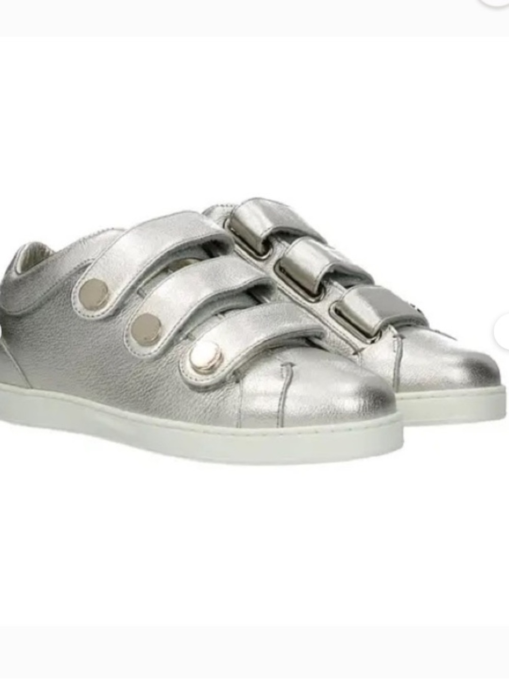 Jimmy Choo Metallic Silver TripleStrap Sneakers Size 85